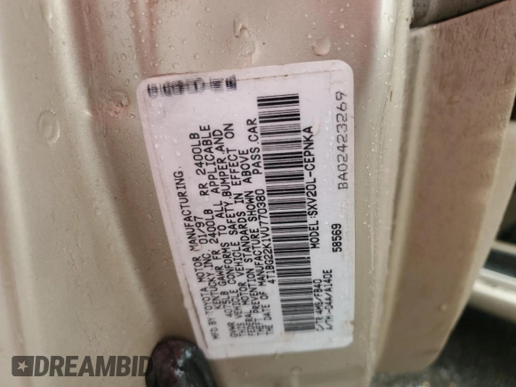 1997 Toyota Camry LE с VIN 4T1BG22K1VU770380, выставлен на аукционе Copart как лот 55997245 с пробегом Не указан миль и Списание • Salvage title. История ставок и продаж доступна на DreamBid. Изображение 12.