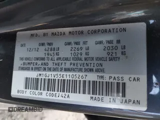 2014 Mazda 6 i Touring with VIN JM1GJ1V55E1105267, listed as a IAAI auction lot 41983743 with 159,266 mi miles. Bid and sale history available at carsss.com. Image 9.