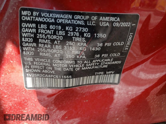 2023 Volkswagen Atlas SEL R-Line Black z VIN 1V2SR2CA4PC511555, wystawiony jako Copart lot #89160035 z przebiegiem Nie podano mil oraz Szkoda całkowita • Salvage title. Historia ofert i sprzedaży dostępna na DreamBid. Obrazek 12.