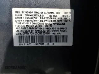 2012 Honda Pilot EX-L with VIN 5FNYF3H55CB023816, listed as a Copart auction lot 49869225 with 275,001 mi miles and Salvage Title. Bid and sale history available at DreamBid. Image 13.