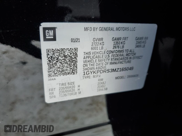 2021 Cadillac XT6 Premium Luxury with VIN 1GYKPDRS3MZ165049, listed as a Copart auction lot 45456145 with 57,112 mi miles and Salvage title. Bid and sale history available at DreamBid. Image 13.
