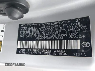2011 Toyota Prius I z VIN JTDKN3DU9B1476883, wystawiony jako IAAI lot #41178342 z przebiegiem 204 790 mil mil oraz . Historia ofert i sprzedaży dostępna na DreamBid. Obrazek 9.
