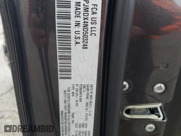 2022 Jeep Cherokee Limited with VIN 1C4PJMDX4ND503248, listed as a Copart auction lot 42770205 with 18,142 mi miles and Salvage Title. Bid and sale history available at DreamBid. Image 14.
