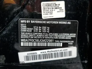 2018 BMW 7 Series 750i z VIN WBA7F0C58JGM22981, wystawiony jako Copart lot #58816625 z przebiegiem 6 213 mil mil oraz Szkoda całkowita • Salvage title. Historia ofert i sprzedaży dostępna na DreamBid. Obrazek 12.