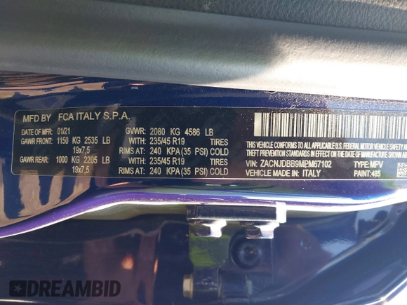 2021 Jeep Renegade 80th Anniversary z VIN ZACNJDBB9MPM67102, wystawiony jako IAAI lot #42636992 z przebiegiem 57 852 mil mil oraz . Historia ofert i sprzedaży dostępna na DreamBid. Obrazek 9.