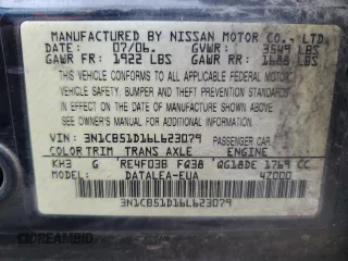 2006 Nissan Sentra S with VIN 3N1CB51D16L623079, listed as a Copart auction lot 47757305 with 227,801 mi miles and Salvage Title. Bid and sale history available at DreamBid. Image 12.