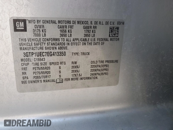 2014 GMC Sierra 1500 SLE z VIN 3GTP1UEC7EG413350, wystawiony jako Copart lot #53082405 z przebiegiem 191 347 mil mil oraz Szkoda całkowita • Salvage title. Historia ofert i sprzedaży dostępna na DreamBid. Obrazek 12.