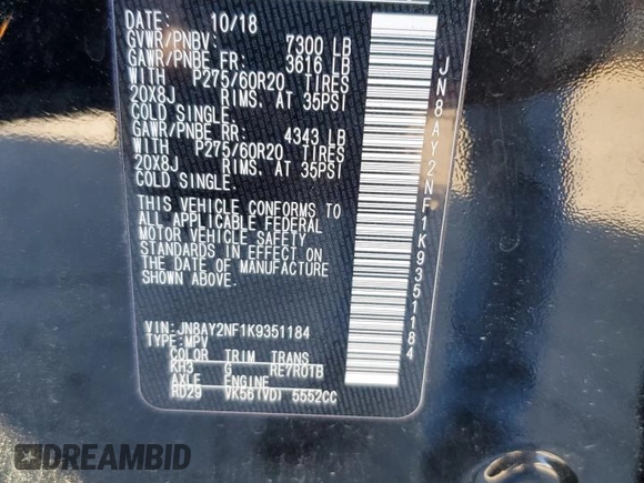 2019 Nissan Armada Platinum with VIN JN8AY2NF1K9351184, listed as a Copart auction lot 49127185 with 120,076 mi miles and Salvage Title. Bid and sale history available at carsss.com. Image 16.