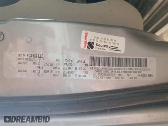 2017 Dodge Grand Caravan SE Plus z VIN 2C4RDGBG5HR679151, wystawiony jako Copart lot #54397665 z przebiegiem 106 504 mil mil oraz Szkoda całkowita • Salvage title. Historia ofert i sprzedaży dostępna na DreamBid. Obrazek 13.