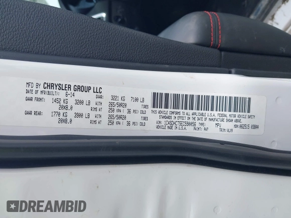2014 Dodge Durango R/T with VIN 1C4SDHCT5EC590056, listed as a IAAI auction lot 42469695 with 174,356 mi miles and . Bid and sale history available at DreamBid. Image 9.