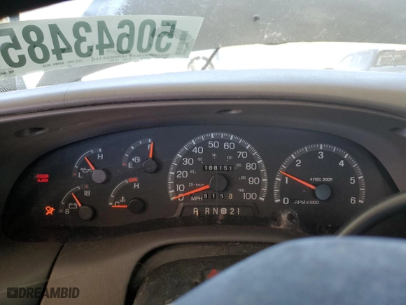 1998 Ford F-150 Standard with VIN 1FTZX1767WNA42048, listed as a Copart auction lot 50643485 with 188,151 mi miles and Clean Title. Bid and sale history available at carsss.com. Image 9.