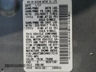 2017 Nissan Rogue S with VIN JN8AT2MV2HW017215, listed as a Copart auction lot 64827675 with 84,169 mi miles and Salvage title. Bid and sale history available at DreamBid. Image 14.