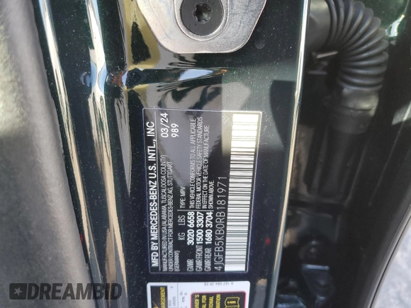 2024 Mercedes-Benz GLE 450 с VIN 4JGFB5KB0RB181971, выставлен на аукционе Copart как лот 45401005 с пробегом 11 440 миль миль и Списание • Salvage title. История ставок и продаж доступна на DreamBid. Изображение 13.
