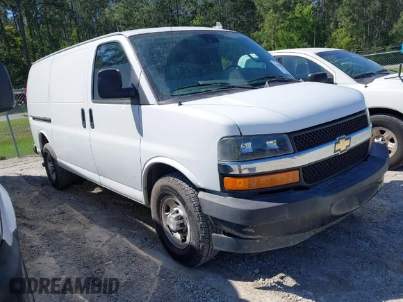 2020 Chevrolet Express Cargo Van with VIN 1GCWGAFG4L1252896, listed as a IAAI auction lot 41996164 with 117,417 mi miles. Bid and sale history available at carsss.com. Image 1.