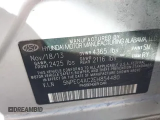 2014 Hyundai Sonata SE with VIN 5NPEC4AC2EH854480, listed as a IAAI auction lot 41784435 with 119,576 mi miles and . Bid and sale history available at DreamBid. Image 9.