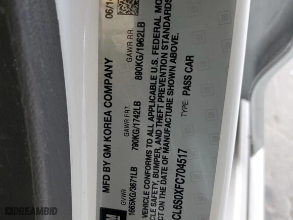 2015 Chevrolet Spark EV LT with VIN KL8CL6S0XFC704517, listed as a Copart auction lot 61424034 with 57,413 mi miles and Salvage Title. Bid and sale history available at carsss.com. Image 14.