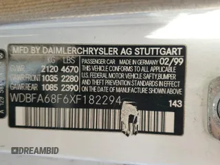 1999 Mercedes-Benz SL 500 z VIN WDBFA68F6XF182294, wystawiony jako Copart lot #57094475 z przebiegiem Nie podano mil oraz Czysty tytuł • Clean title. Historia ofert i sprzedaży dostępna na DreamBid. Obrazek 12.