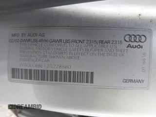 2002 Audi A4 1.8T with VIN WAULC68E12A228560, listed as a IAAI auction lot 41950435 with 251,161 mi miles. Bid and sale history available at carsss.com. Image 9.