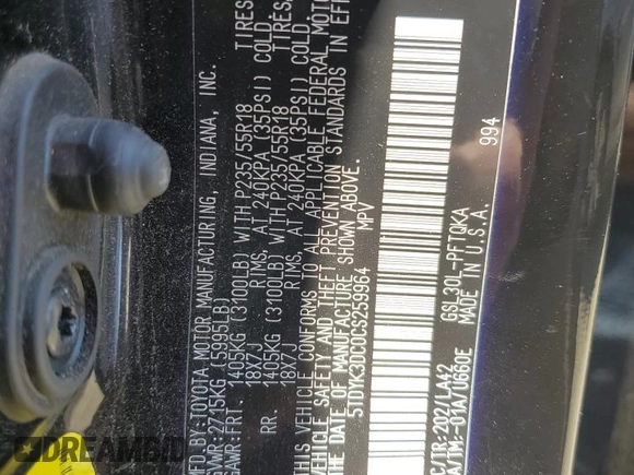 2012 Toyota Sienna XLE AAS z VIN 5TDYK3DC0CS259964, wystawiony jako Copart lot #55964505 z przebiegiem 161 119 mil mil oraz Szkoda całkowita • Salvage title. Historia ofert i sprzedaży dostępna na DreamBid. Obrazek 14.