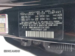 2023 Hyundai Elantra SEL with VIN KMHLM4AG4PU541880, listed as a IAAI auction lot 40639904 with 16,851 mi miles and . Bid and sale history available at DreamBid. Image 9.