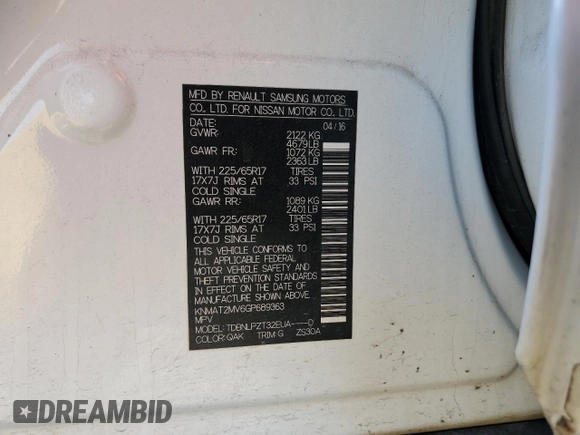 2016 Nissan Rogue S with VIN KNMAT2MV6GP689363, listed as a Copart auction lot 52176745 with 68,492 mi miles and Salvage Title. Bid and sale history available at DreamBid. Image 13.