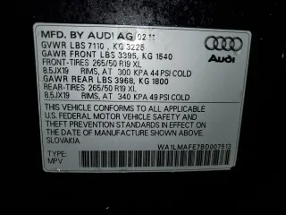 2011 Audi Q7 3.0L TDI Premium Plus with VIN WA1LMAFE7BD007513, listed as a Copart auction lot 45493695 with 147,034 mi miles and Salvage Title. Bid and sale history available at carsss.com. Image 13.