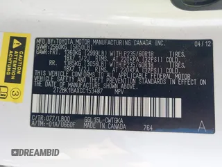 2012 Lexus RX with VIN 2T2BK1BAXCC153487, listed as a IAAI auction lot 41662579 with 115,891 mi miles and . Bid and sale history available at carsss.com. Image 9.