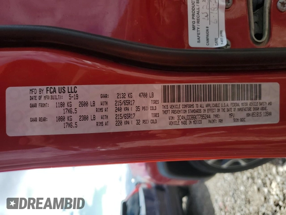 2019 Jeep Compass Trailhawk z VIN 3C4NJDDB6KT795244, wystawiony jako Copart lot #57092515 z przebiegiem 88 307 mil mil oraz Szkoda całkowita • Salvage title. Historia ofert i sprzedaży dostępna na DreamBid. Obrazek 12.