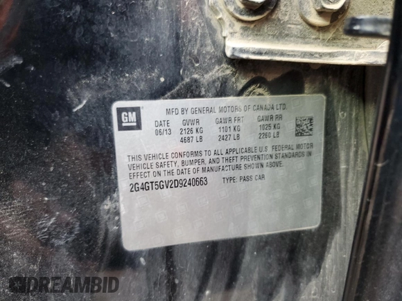 2013 Buick Regal Turbo Premium 2 with VIN 2G4GT5GV2D9240663, listed as a Copart auction lot 82226844 with 130,432 mi miles and Salvage title. Bid and sale history available at DreamBid. Image 14.