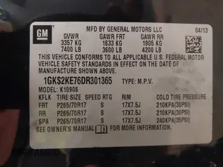 2013 GMC Yukon XL SLT with VIN 1GKS2KE76DR301365, listed as a IAAI auction lot 41379118 with 108,569 mi miles. Bid and sale history available at carsss.com. Image 9.