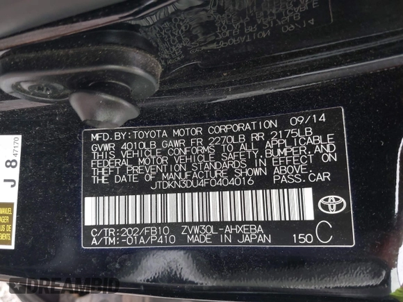 2015 Toyota Prius Four с VIN JTDKN3DU4F0404016, выставлен на аукционе IAAI как лот 42294403 с пробегом Не указан миль и . История ставок и продаж доступна на DreamBid. Изображение 9.