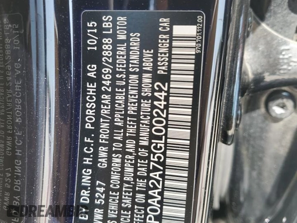 2016 Porsche Panamera 4 z VIN WP0AA2A75GL002442, wystawiony jako Copart lot #50608145 z przebiegiem 57 217 mil mil oraz Szkoda całkowita • Salvage title. Historia ofert i sprzedaży dostępna na DreamBid. Obrazek 12.