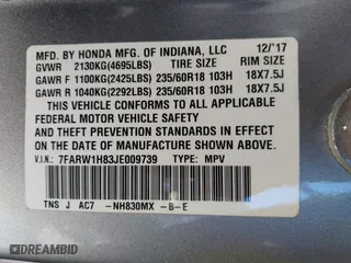 2018 Honda CR-V EX-L with VIN 7FARW1H83JE009739, listed as a IAAI auction lot 42002523 with 28,624 mi miles. Bid and sale history available at carsss.com. Image 9.
