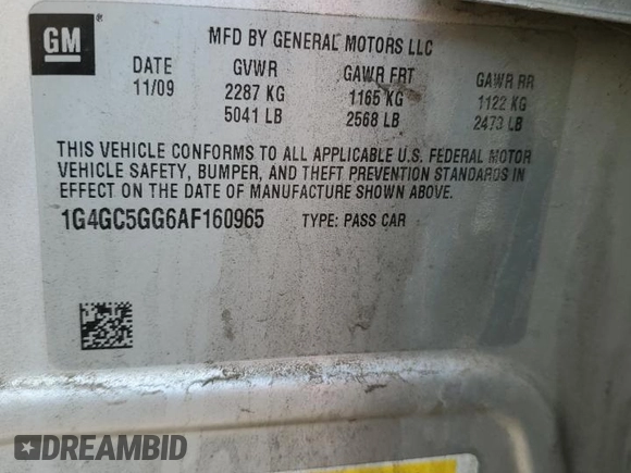 2010 Buick LaCrosse CXL с VIN 1G4GC5GG6AF160965, выставлен на аукционе Copart как лот 53697175 с пробегом 181 846 миль миль и Списание • Salvage title. История ставок и продаж доступна на DreamBid. Изображение 14.