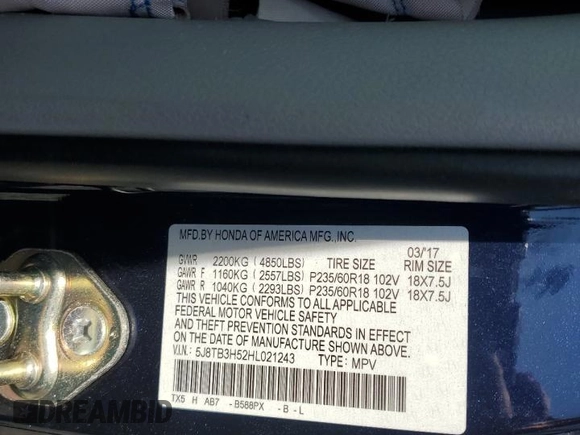2017 Acura RDX Technology with VIN 5J8TB3H52HL021243, listed as a Copart auction lot 51104625 with 51,863 mi miles and Salvage Title. Bid and sale history available at DreamBid. Image 15.