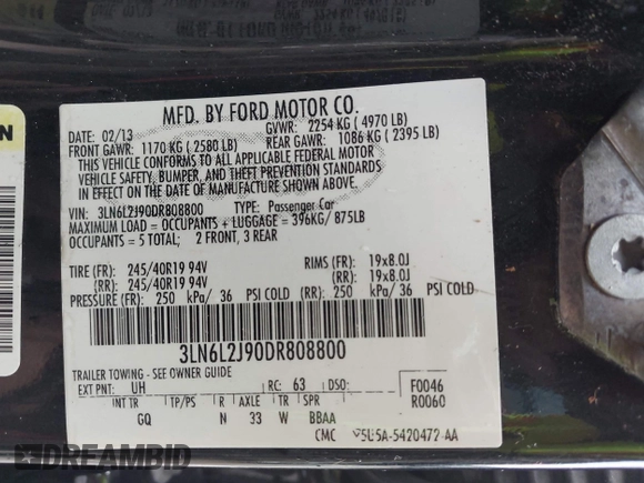 2013 Lincoln MKZ with VIN 3LN6L2J90DR808800, listed as a IAAI auction lot 42169307 with 184,084 mi miles and . Bid and sale history available at DreamBid. Image 9.