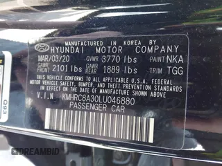 2020 Hyundai Venue SEL z VIN KMHRC8A30LU046880, wystawiony jako IAAI lot #41853894 z przebiegiem 65 907 mil mil oraz . Historia ofert i sprzedaży dostępna na DreamBid. Obrazek 9.