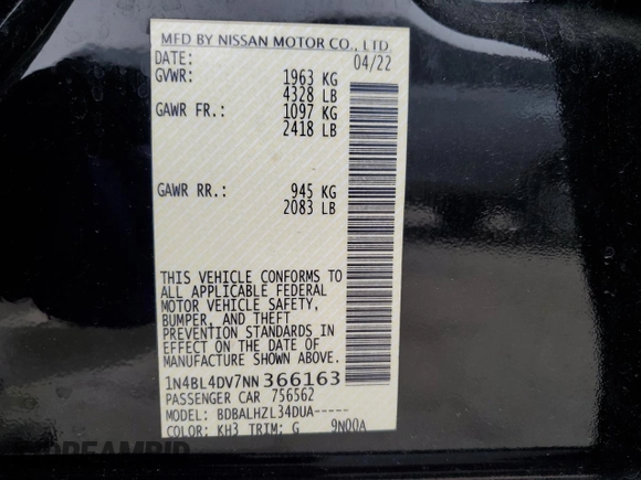 2022 Nissan Altima 2.5 SV with VIN 1N4BL4DV7NN366163, listed as a Copart auction lot 45037425 with 58,369 mi miles and Salvage Title. Bid and sale history available at carsss.com. Image 13.
