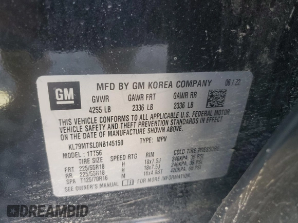 2022 Chevrolet TrailBlazer RS with VIN KL79MTSL0NB145150, listed as a Copart auction lot 80677104 with 62,613 mi miles and Salvage Title. Bid and sale history available at carsss.com. Image 12.