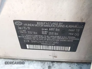 2019 Hyundai Sonata SE with VIN 5NPE24AF9KH771640, listed as a IAAI auction lot 41886677 with 151,909 mi miles and . Bid and sale history available at carsss.com. Image 9.