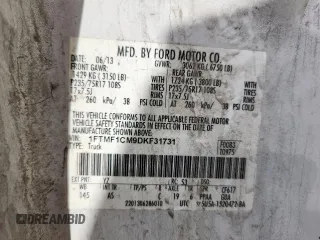 2013 Ford F-150 XL with VIN 1FTMF1CM9DKF31731, listed as a Copart auction lot 61798665 with 114,007 mi miles and Salvage title. Bid and sale history available at DreamBid. Image 12.