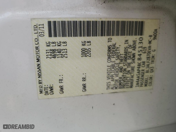 2011 Nissan Maxima 3.5 SV with VIN 1N4AA5AP4BC845130, listed as a Copart auction lot 52973415 with 115,235 mi miles and Salvage Title. Bid and sale history available at carsss.com. Image 13.