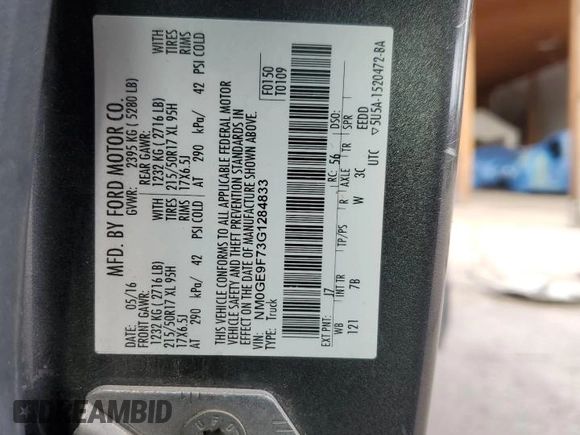 2016 Ford Transit Connect XLT with VIN NM0GE9F73G1284833, listed as a Copart auction lot 54872305 with 168,256 mi miles and Salvage title. Bid and sale history available at DreamBid. Image 15.