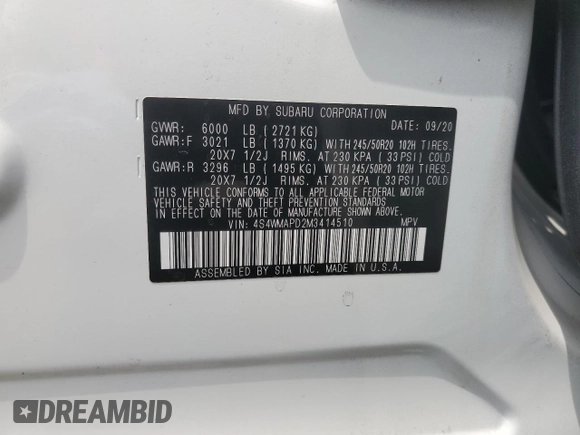 2021 Subaru Ascent Limited с VIN 4S4WMAPD2M3414510, выставлен на аукционе Copart как лот 55340955 с пробегом 72 258 миль миль и Списание • Salvage title. История ставок и продаж доступна на DreamBid. Изображение 12.