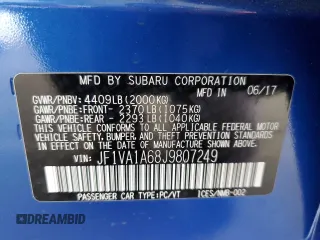 2018 Subaru WRX с VIN JF1VA1A68J9807249, выставлен на аукционе Copart как лот 53170885 с пробегом 43 610 миль миль и Списание • Salvage title. История ставок и продаж доступна на DreamBid. Изображение 12.