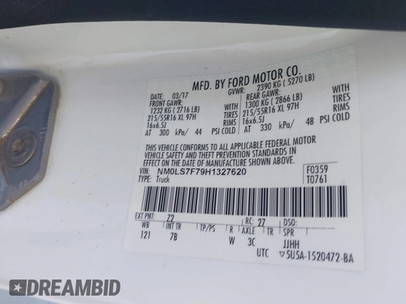 2017 Ford Transit Connect XLT с VIN NM0LS7F79H1327620, выставлен на аукционе IAAI как лот 41809511 с пробегом 103 783 миль миль и . История ставок и продаж доступна на DreamBid. Изображение 9.