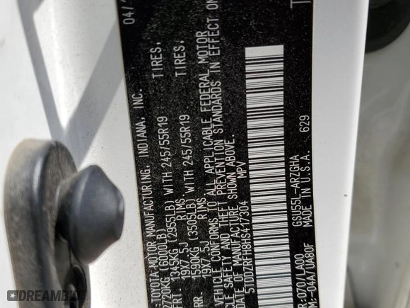 2017 Toyota Highlander Limited with VIN 5TDDZRFH8HS417304, listed as a Copart auction lot 52291805 with 103,868 mi miles and Salvage Title. Bid and sale history available at carsss.com. Image 14.