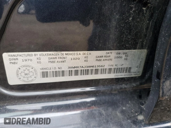 2010 Volkswagen Jetta z VIN 3VWMX7AJ3AM613562, wystawiony jako Copart lot #72537504 z przebiegiem 354 525 mil mil oraz Nie do naprawy • Non repairable. Historia ofert i sprzedaży dostępna na DreamBid. Obrazek 12.
