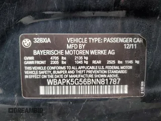 2011 BMW 3 Series 328i xDrive with VIN WBAPK5G56BNN81787, listed as a Copart auction lot 49908465 with 323,945 mi miles and Salvage Title. Bid and sale history available at carsss.com. Image 12.