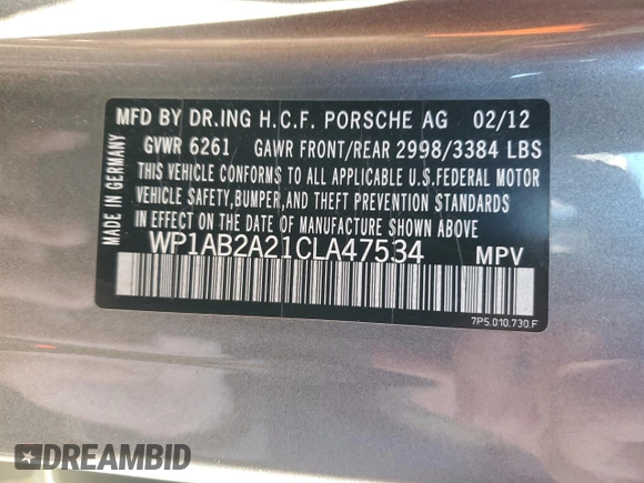 2012 Porsche Cayenne S с VIN WP1AB2A21CLA47534, выставлен на аукционе Copart как лот 53674765 с пробегом 186 417 миль миль и Чистый • Clean title. История ставок и продаж доступна на DreamBid. Изображение 13.